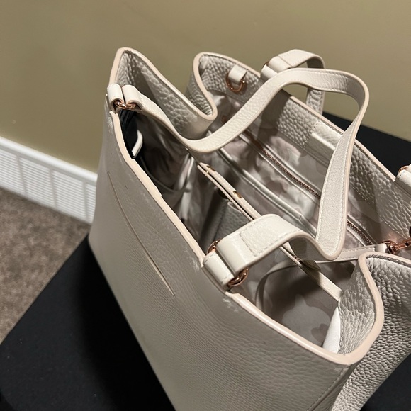 Dagne Dover Cream Pebbled Leather Laptop Tote with Rose Gold Accent - Picture 7 of 8